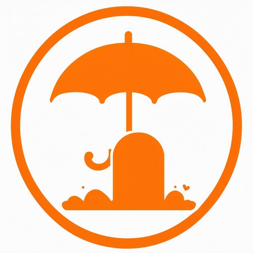 Icon or avatar of Finial expense Life Insurance using a tombstone and umbrella that is orange in color with a white background round border that is al